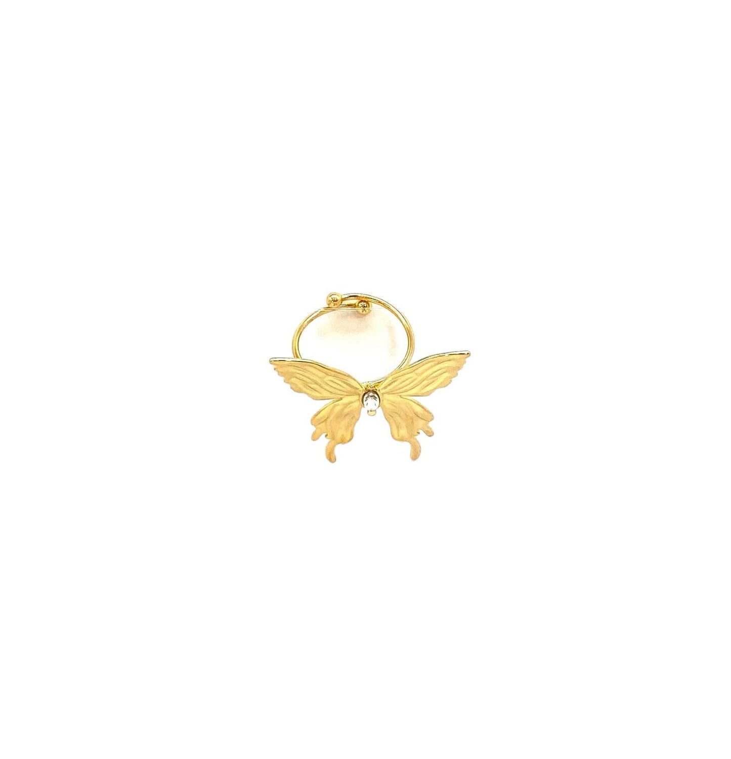 Anillo acero inoxidable para mujer con forma de mariposa con piedra de cristal