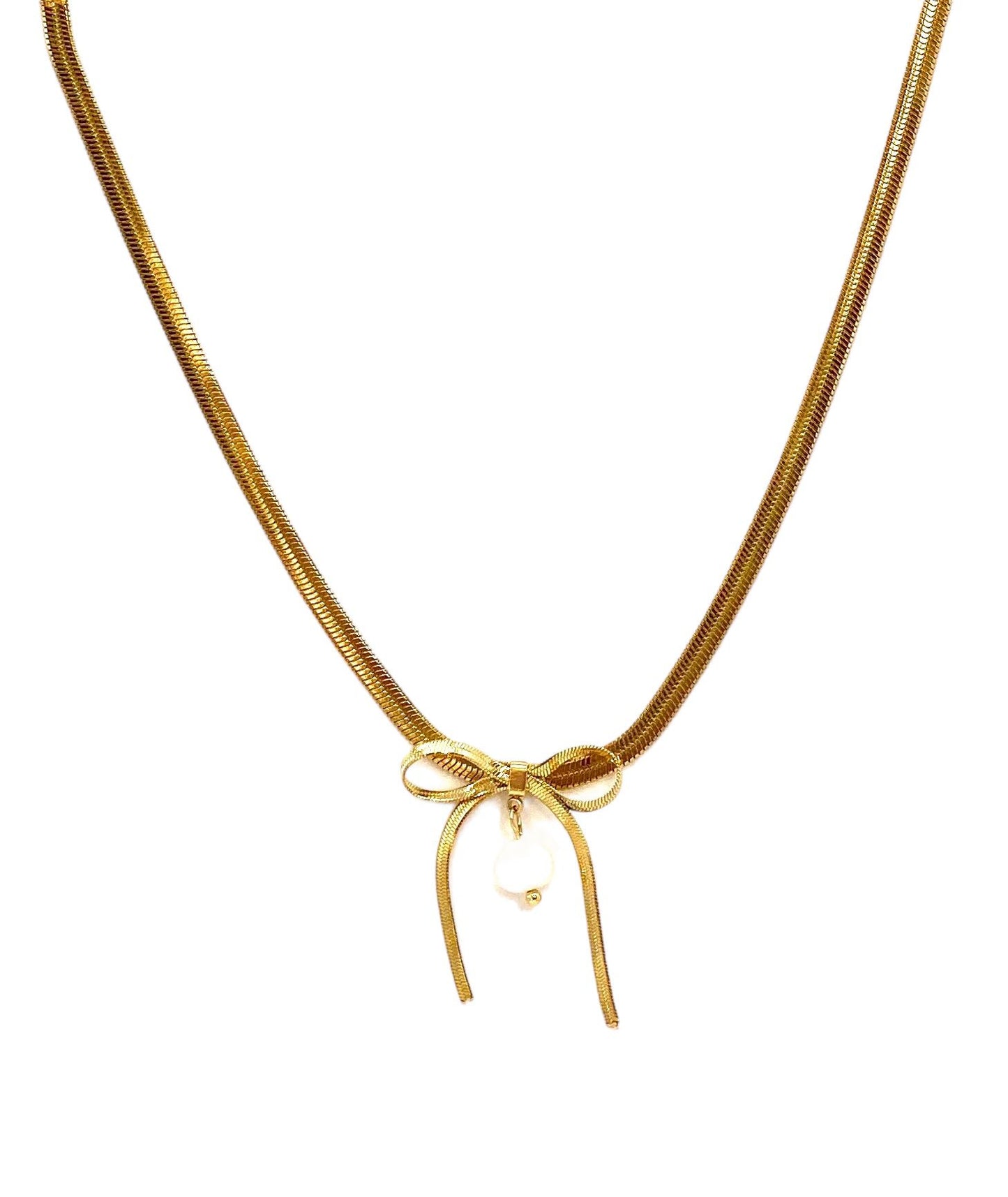 collar acero inoxidable para mujer con forma de lazo con perla blanca