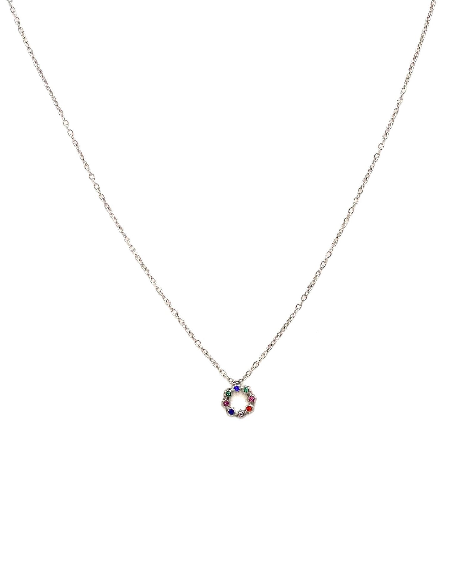 collar acero inoxidable para mujer con forma de circulo con cristales multicolor