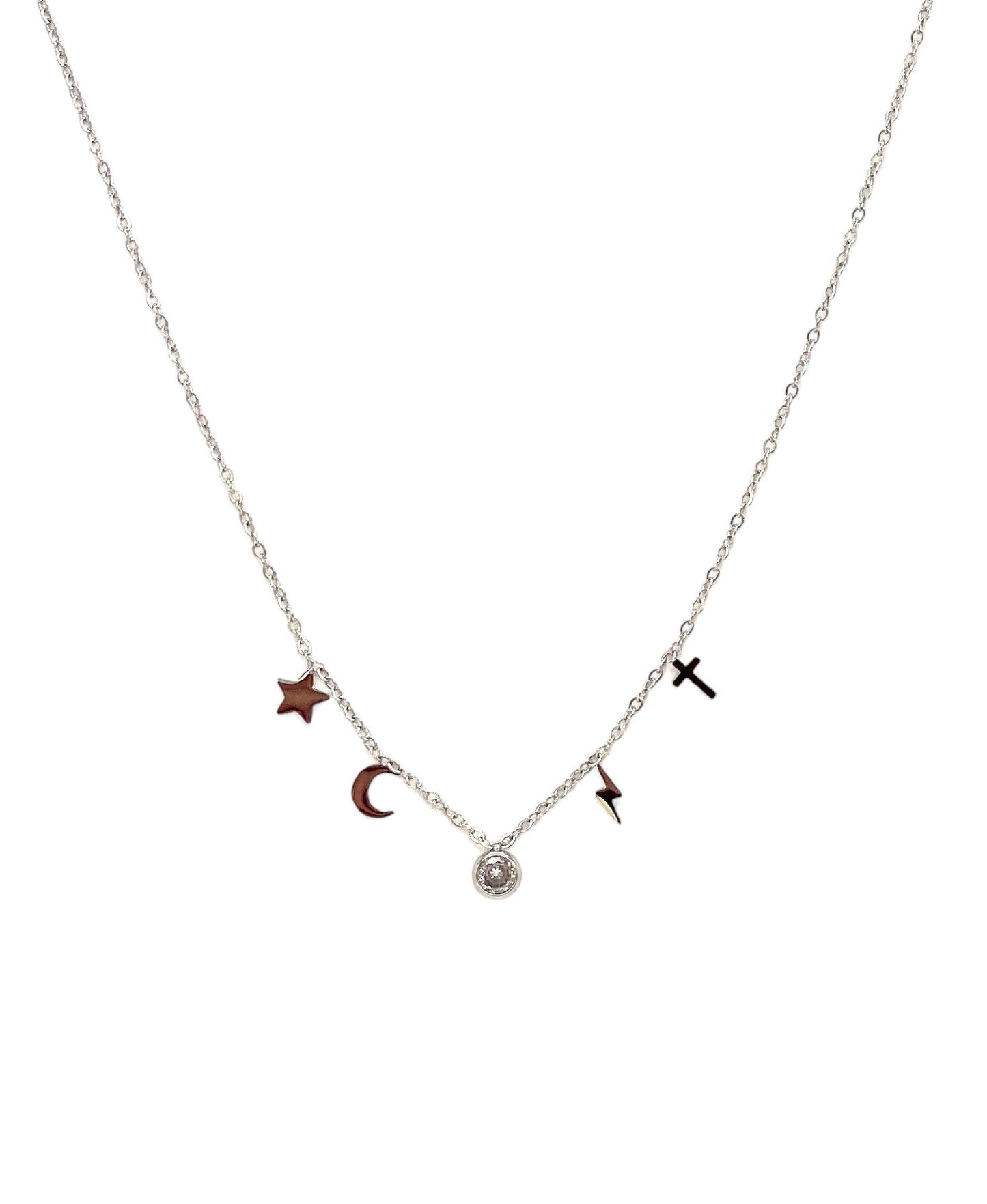 collar acero inoxidable para mujer con forma de cristal redondo estrella rayo luna y la cruz