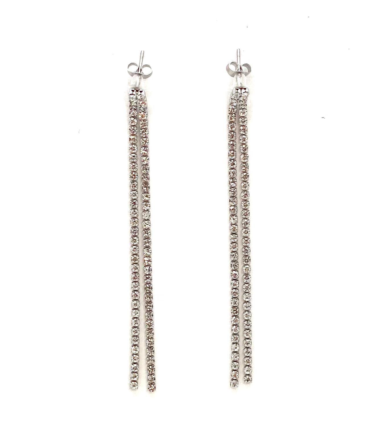 pendientes acero inoxidable para mujer con forma de cadena con cristales brillantes