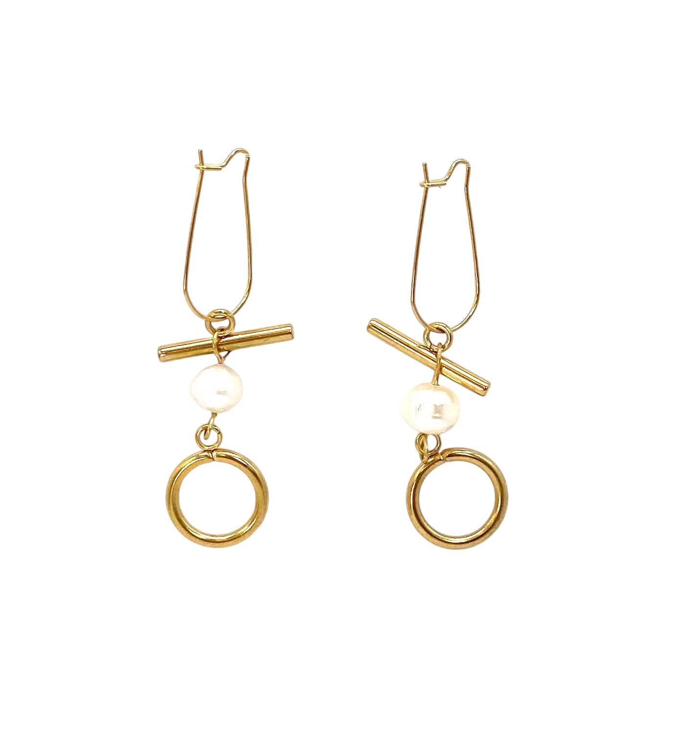 pendientes acero inoxidable para mujer con forma de perla natural con cadena