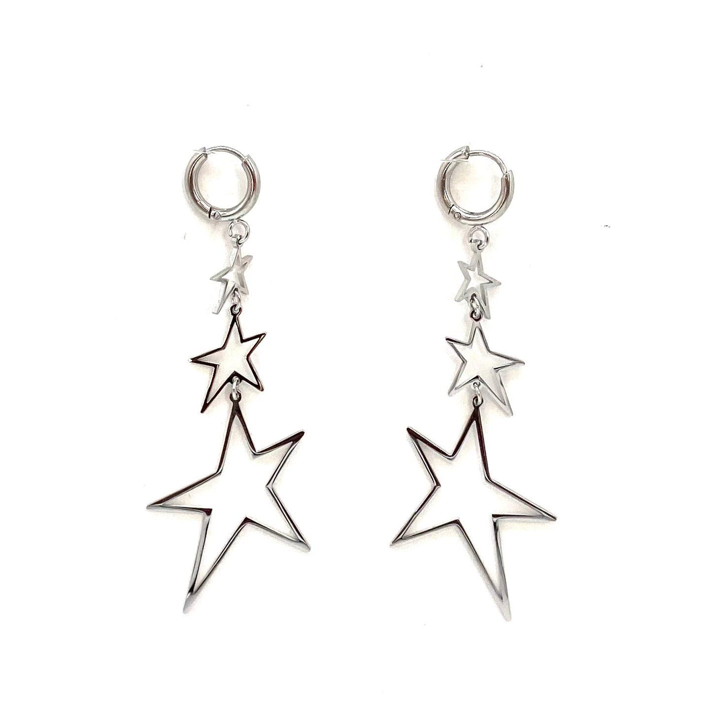 pendientes acero inoxidable para mujer con forma de tres estrellas