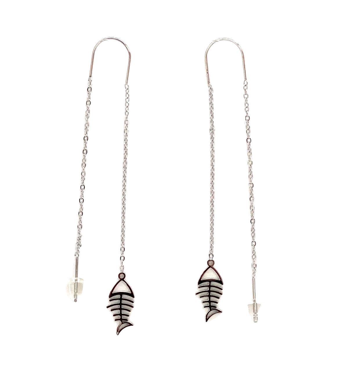 pendientes acero inoxidable para mujer con forma de hueso de pez con cadena