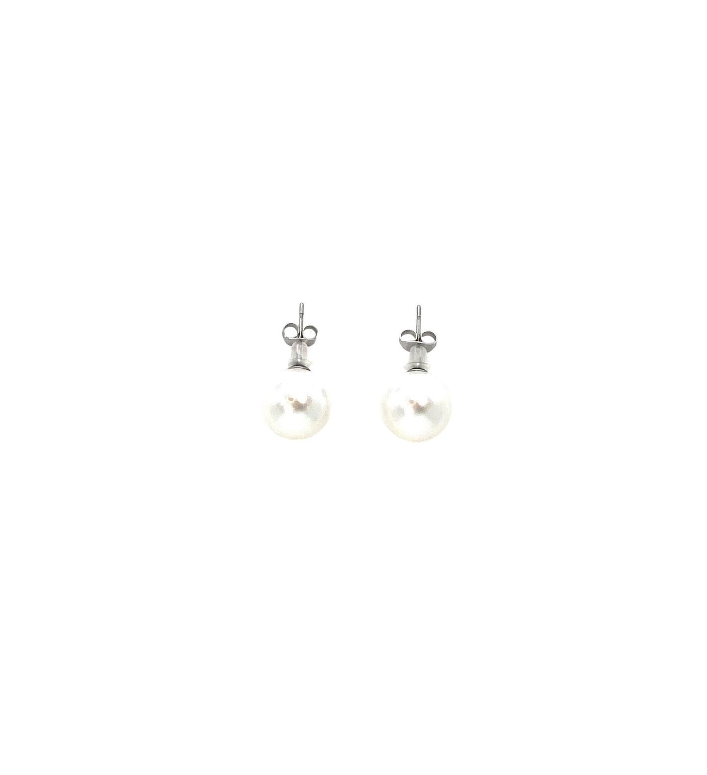 pendientes acero inoxidable para mujer con forma de perla blanca