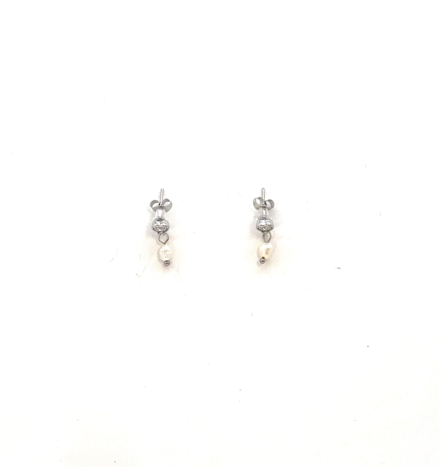 pendientes acero inoxidable para mujer con forma de corazón con cristal y perla blanca