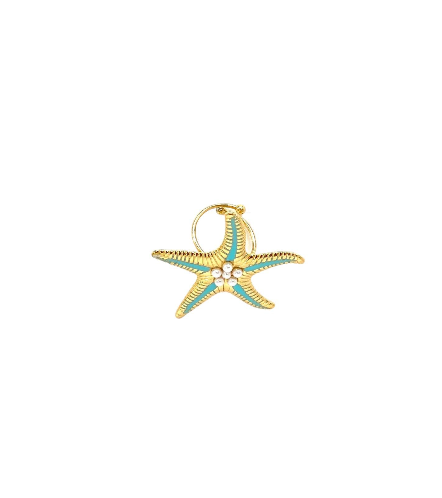 Anillo acero inoxidable para mujer con forma de estrella de mar con perlas