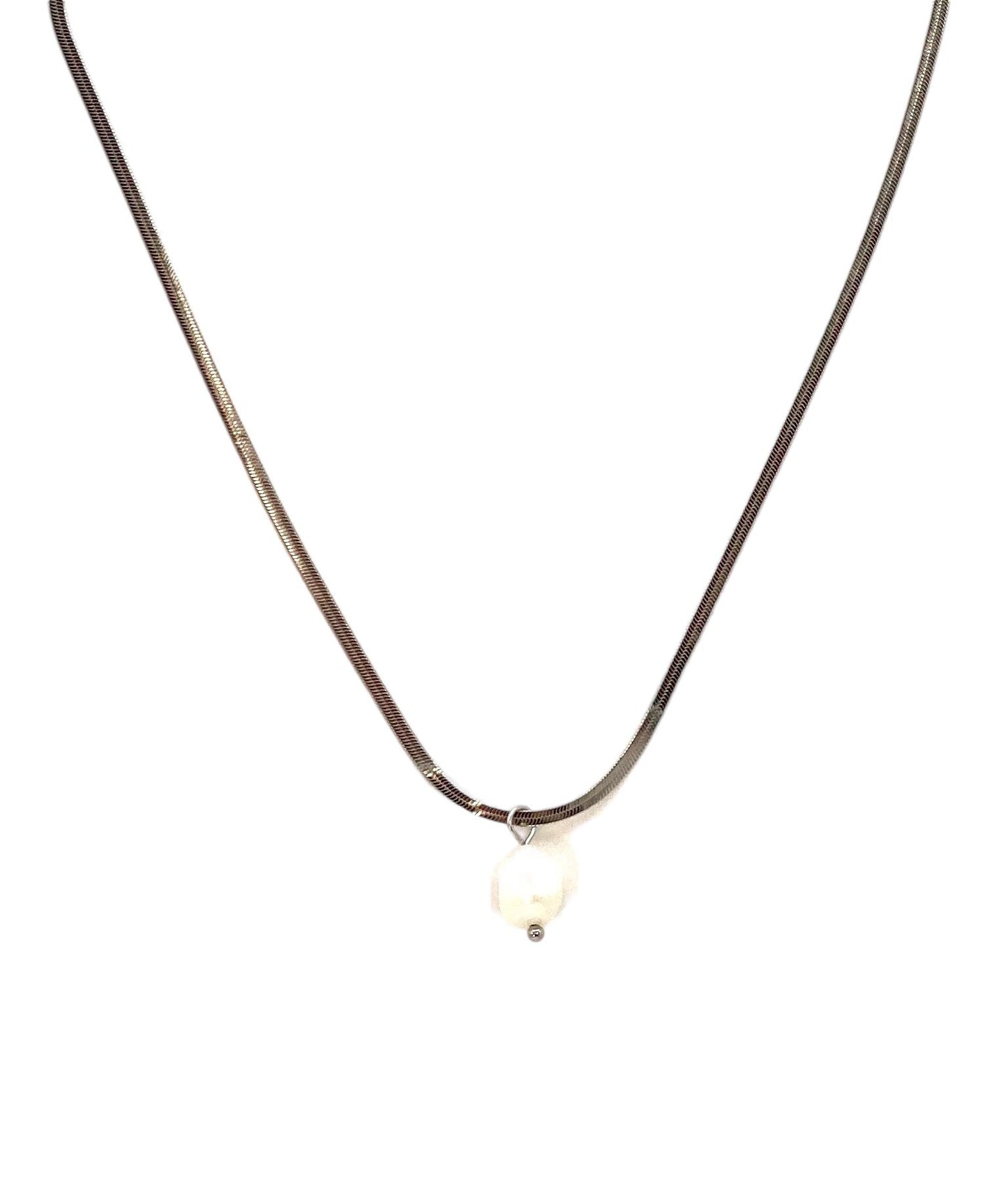 collar acero inoxidable para mujer con forma de perla blanca