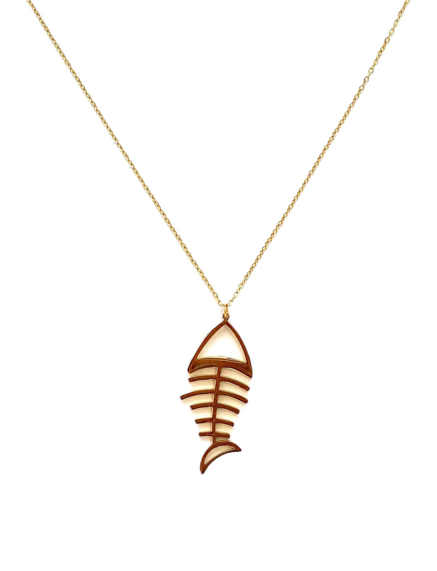 collar acero inoxidable para mujer con forma de esqueleto de pez