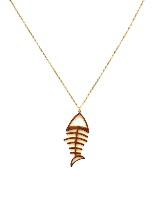 collar acero inoxidable para mujer con forma de esqueleto de pez