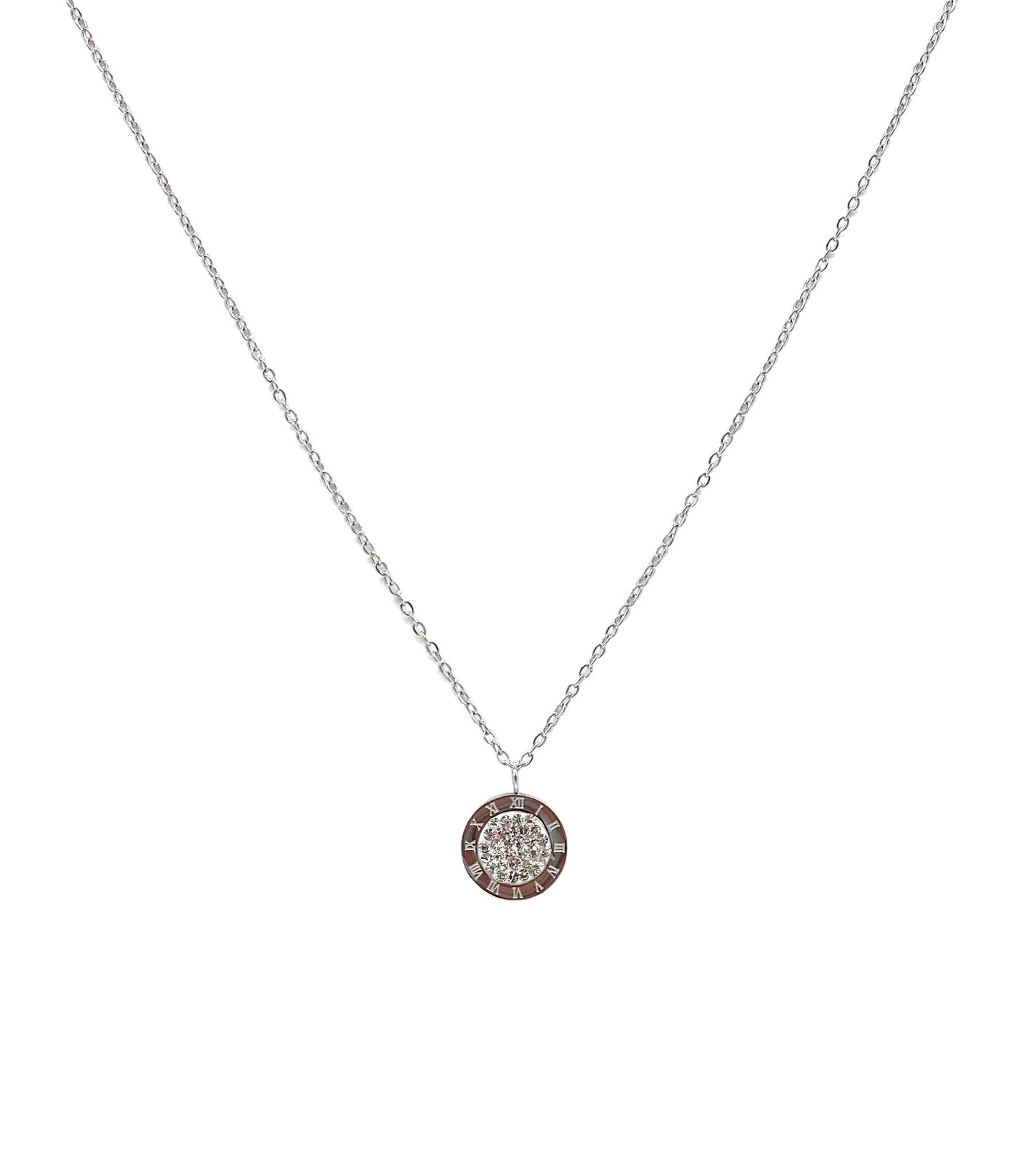 collar acero inoxidable mujer con forma Redondo con números romanos