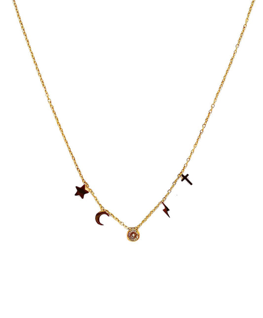 collar acero inoxidable para mujer con forma de cristal redondo estrella rayo luna y la cruz