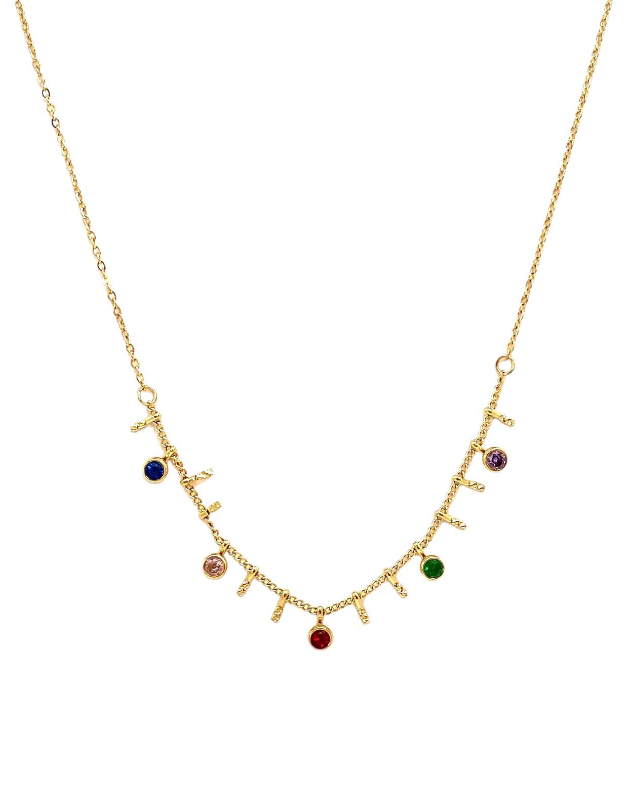 collar acero inoxidable para mujer con forma de cristal de color