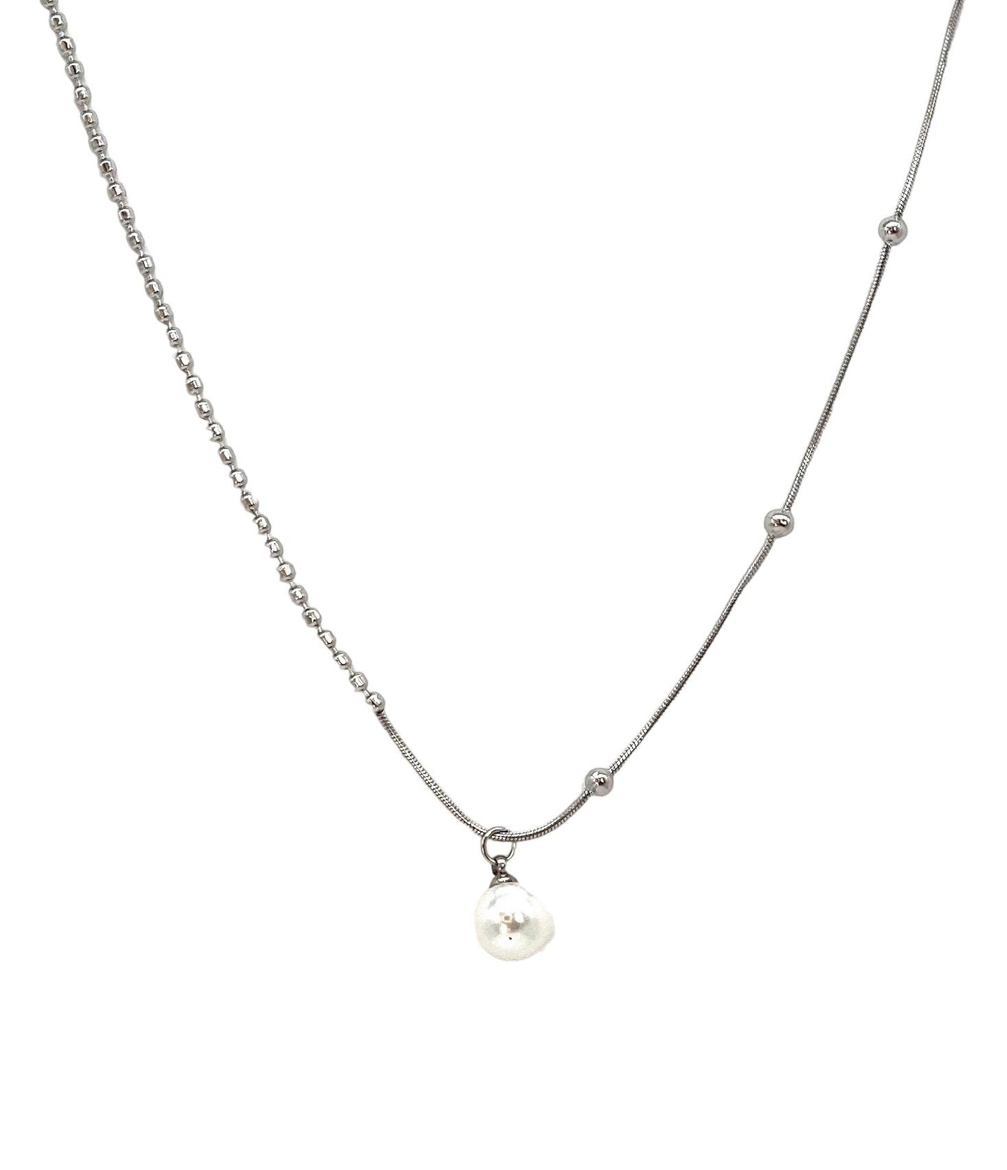 collar acero inoxidable para mujer con forma de perla blanca