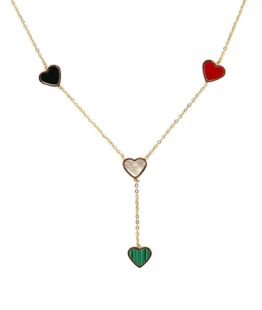 collar acero inoxidable para mujer con forma de cuatro corazones de colores