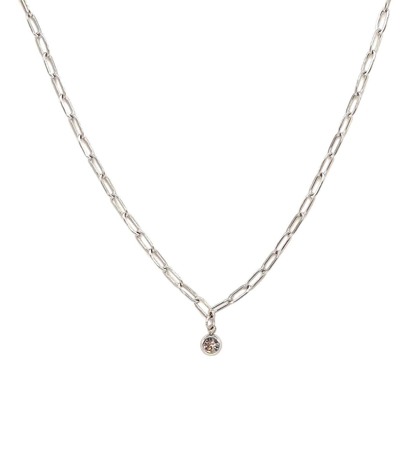 collar acero inoxidable para mujer con forma de cadena con cristal redondo