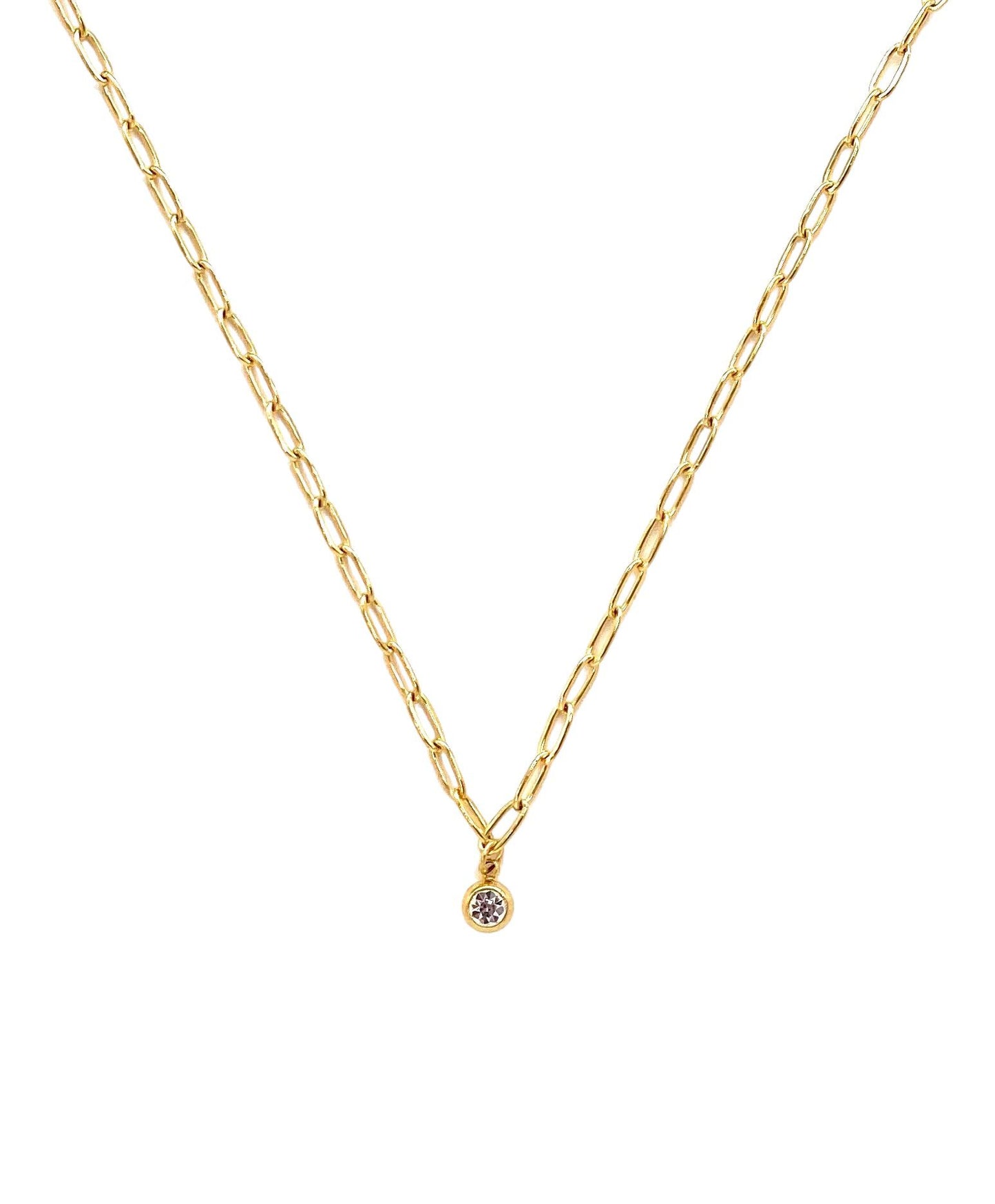 collar acero inoxidable para mujer con forma de cadena con cristal redondo