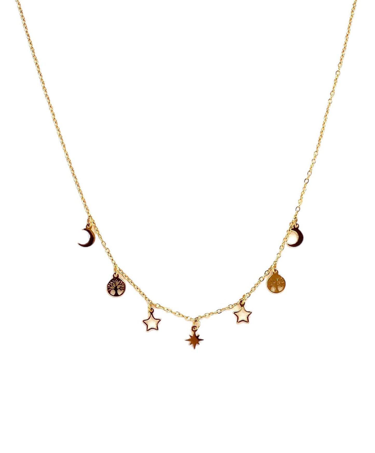 collar acero inoxidable para mujer con forma de luna estrella y árbol de la vida