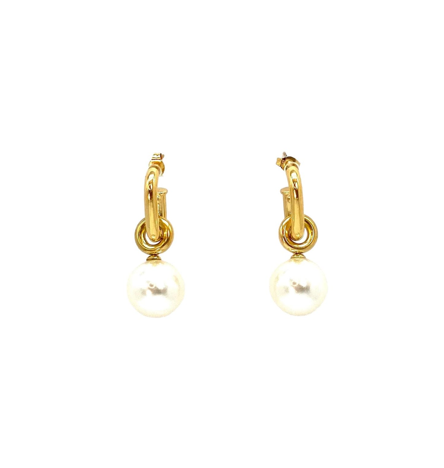 pendientes acero inoxidable para mujer con forma G con perlas grandes