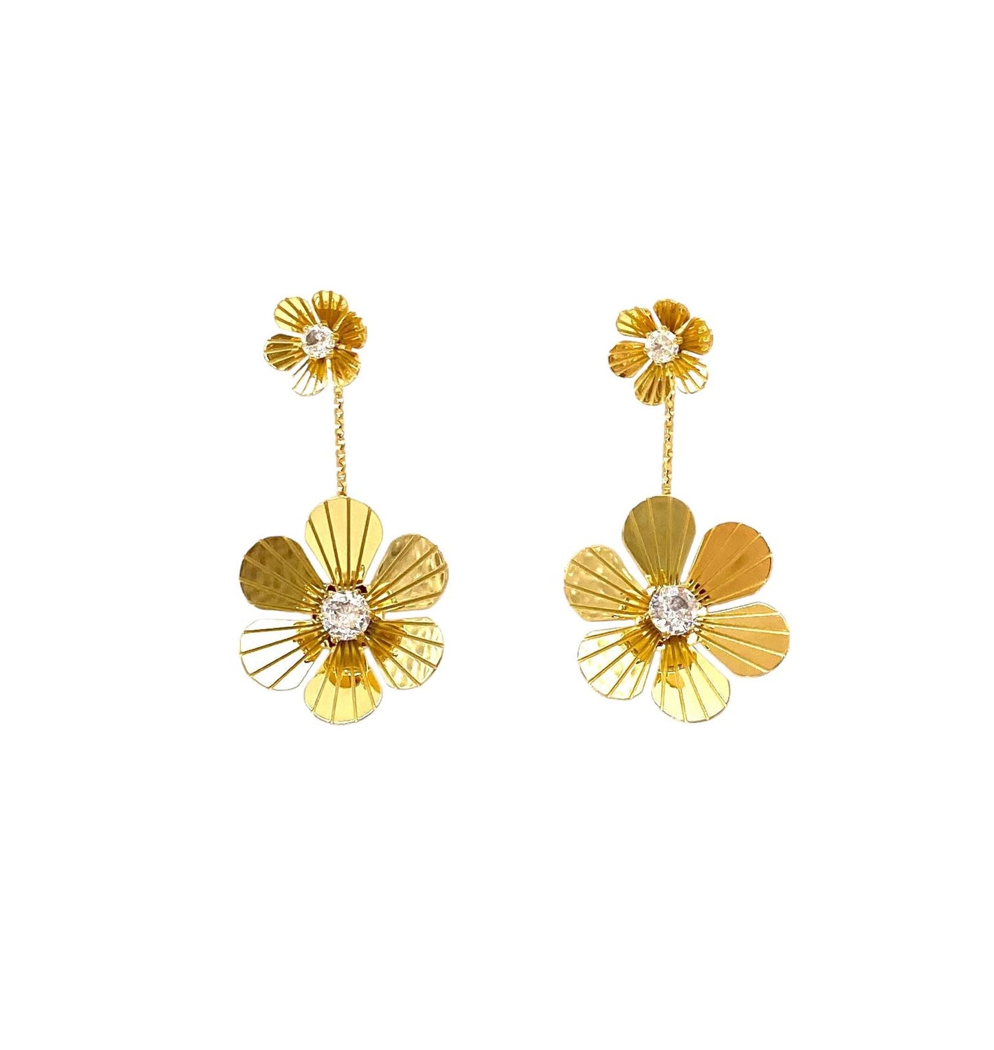 pendientes acero inoxidable para mujer con forma de flor largos