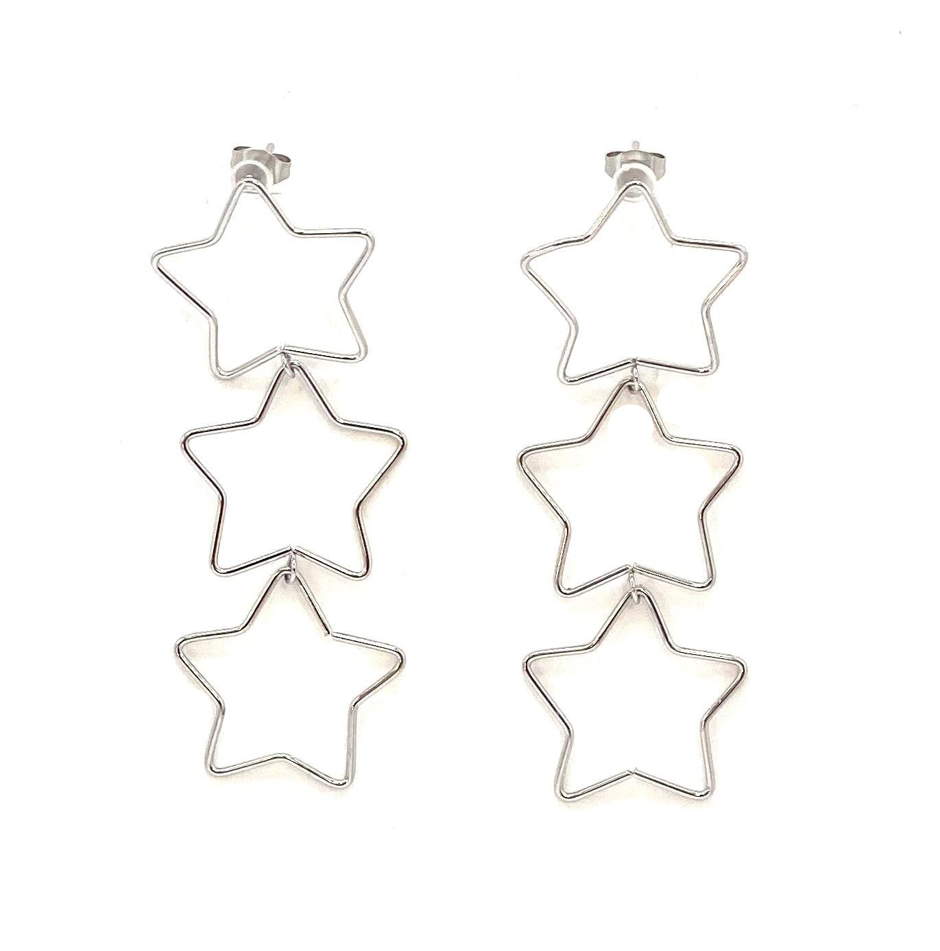 pendientes acero inoxidable para mujer con forma de tres estrellas
