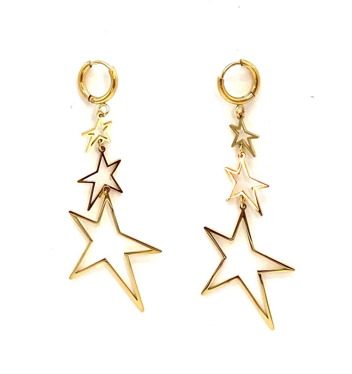 pendientes acero inoxidable para mujer con forma de tres estrellas