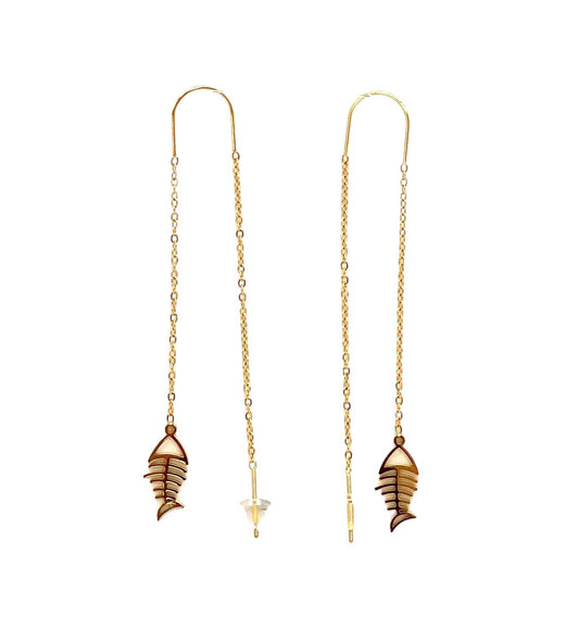 pendientes acero inoxidable para mujer con forma de hueso de pez con cadena