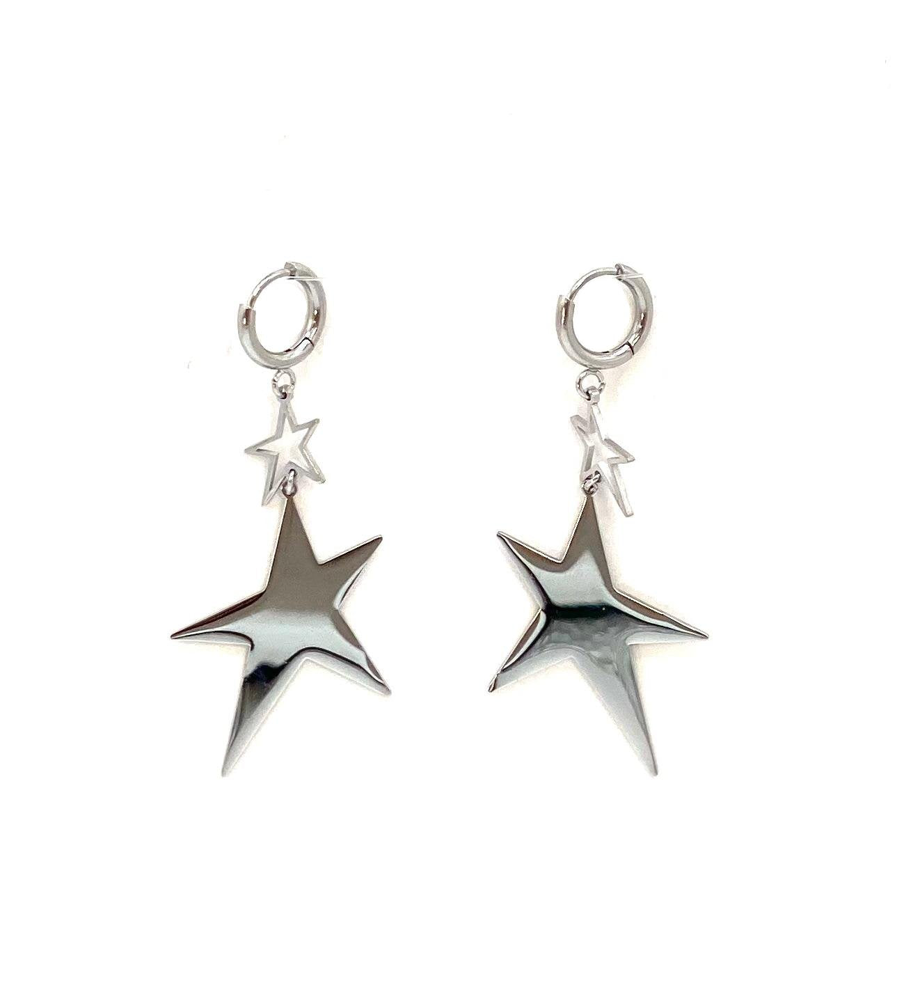 pendientes acero inoxidable para mujer con forma de dos estrellas