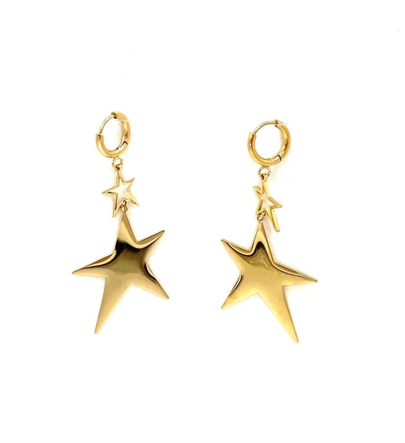 pendientes acero inoxidable para mujer con forma de dos estrellas