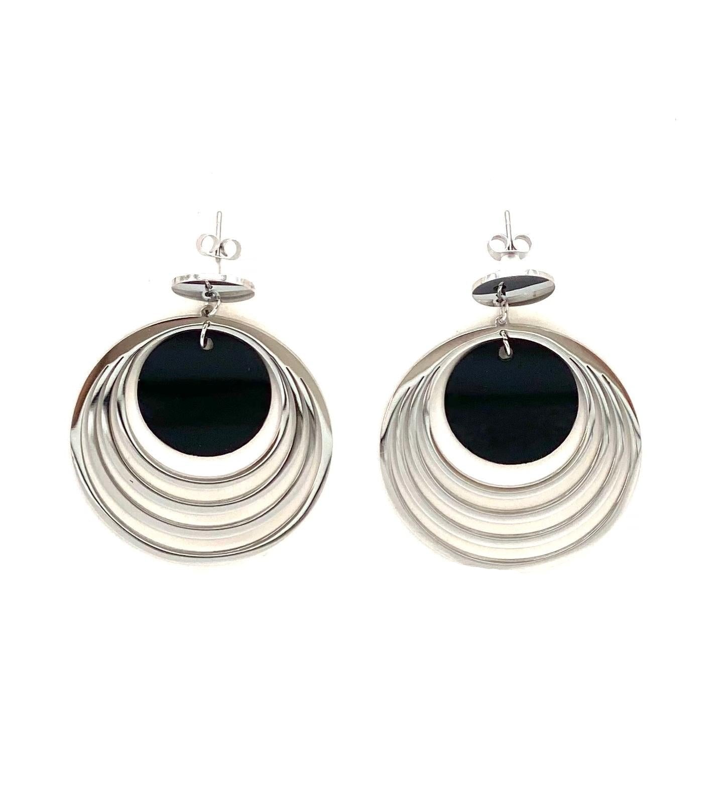 pendientes acero inoxidable para mujer con forma de aretes circular con disco negro