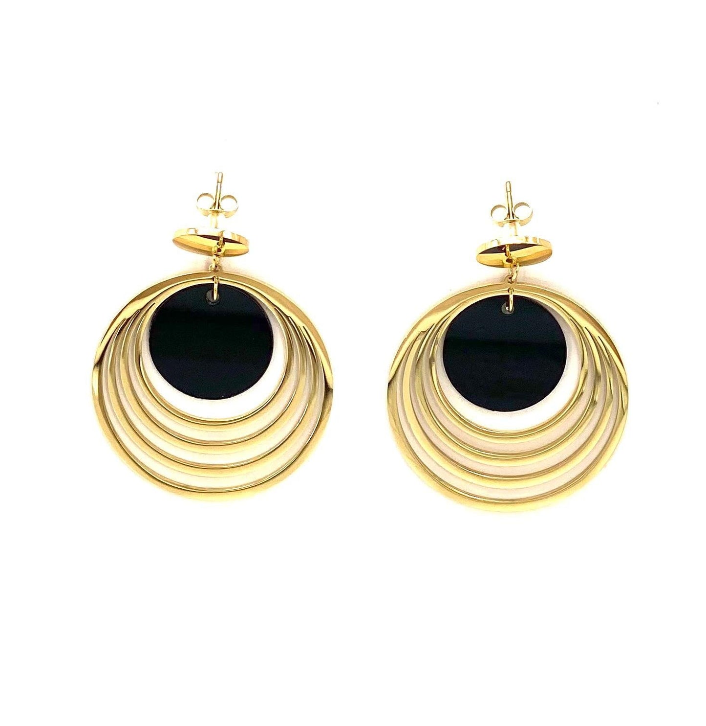 pendientes acero inoxidable para mujer con forma de aretes circular con disco negro