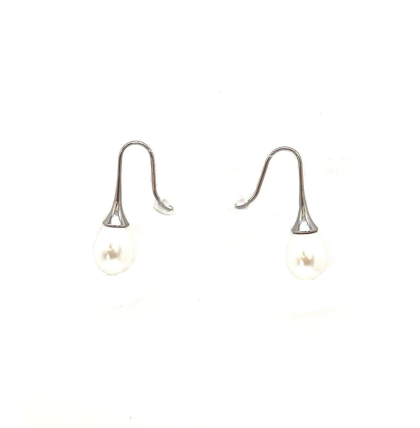 pendientes acero inoxidable para mujer con forma de gancho con perla blanca