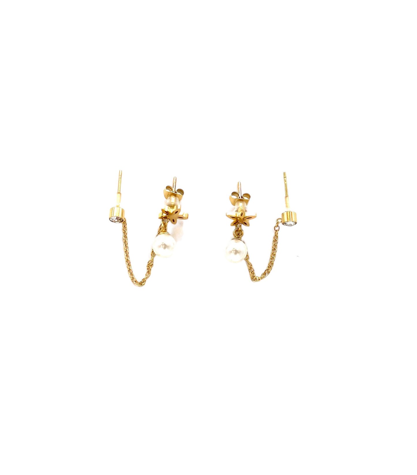 pendientes acero inoxidable para mujer con forma de estrella con cadena y perla natural