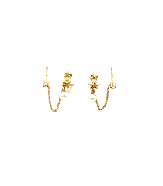 pendientes acero inoxidable para mujer con forma de estrella con cadena y perla natural