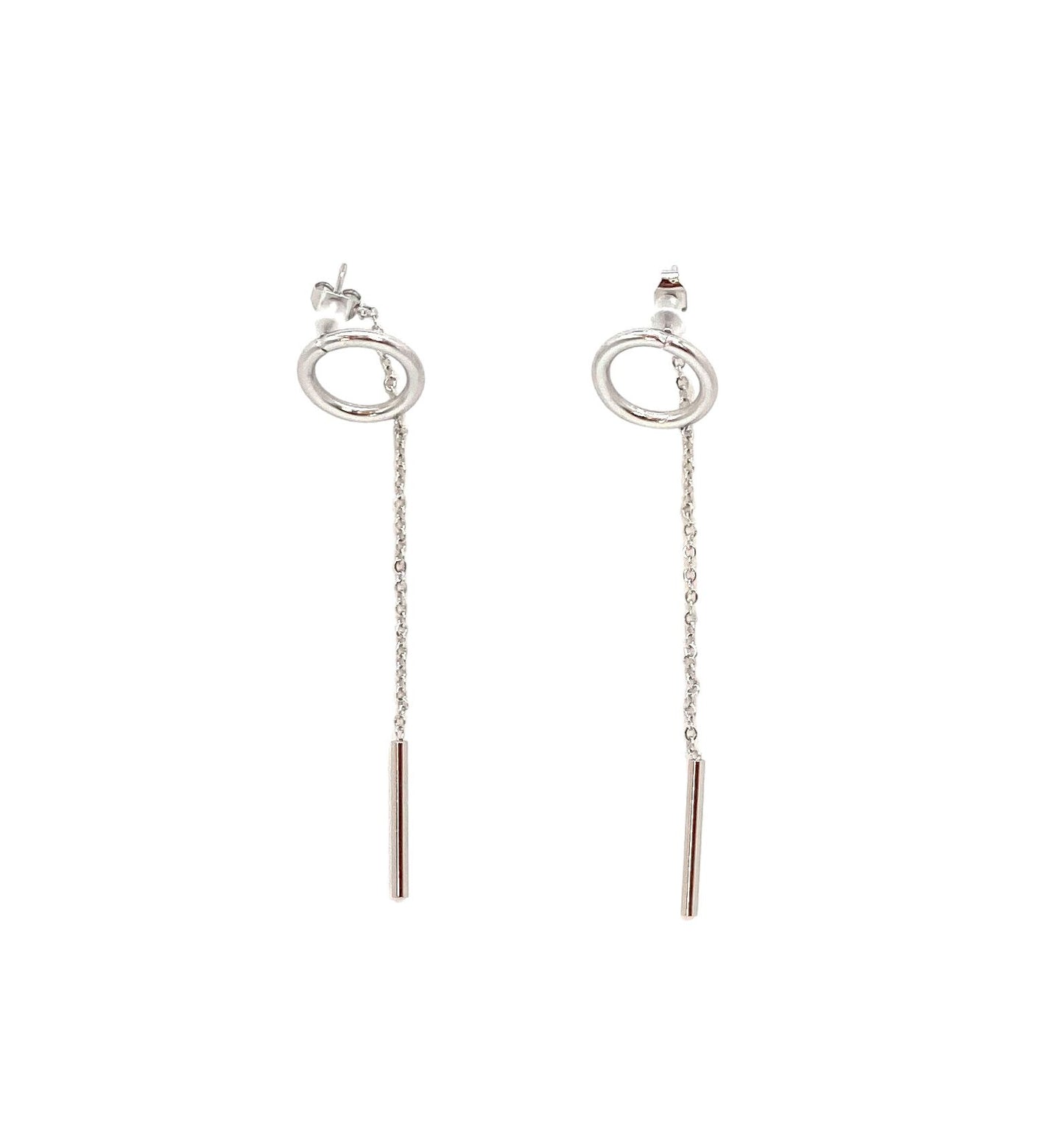 pendientes acero inoxidable para mujer con forma de circulo con cadena y barra