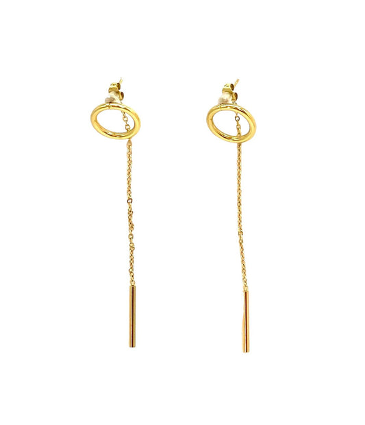 pendientes acero inoxidable para mujer con forma de circulo con cadena y barra