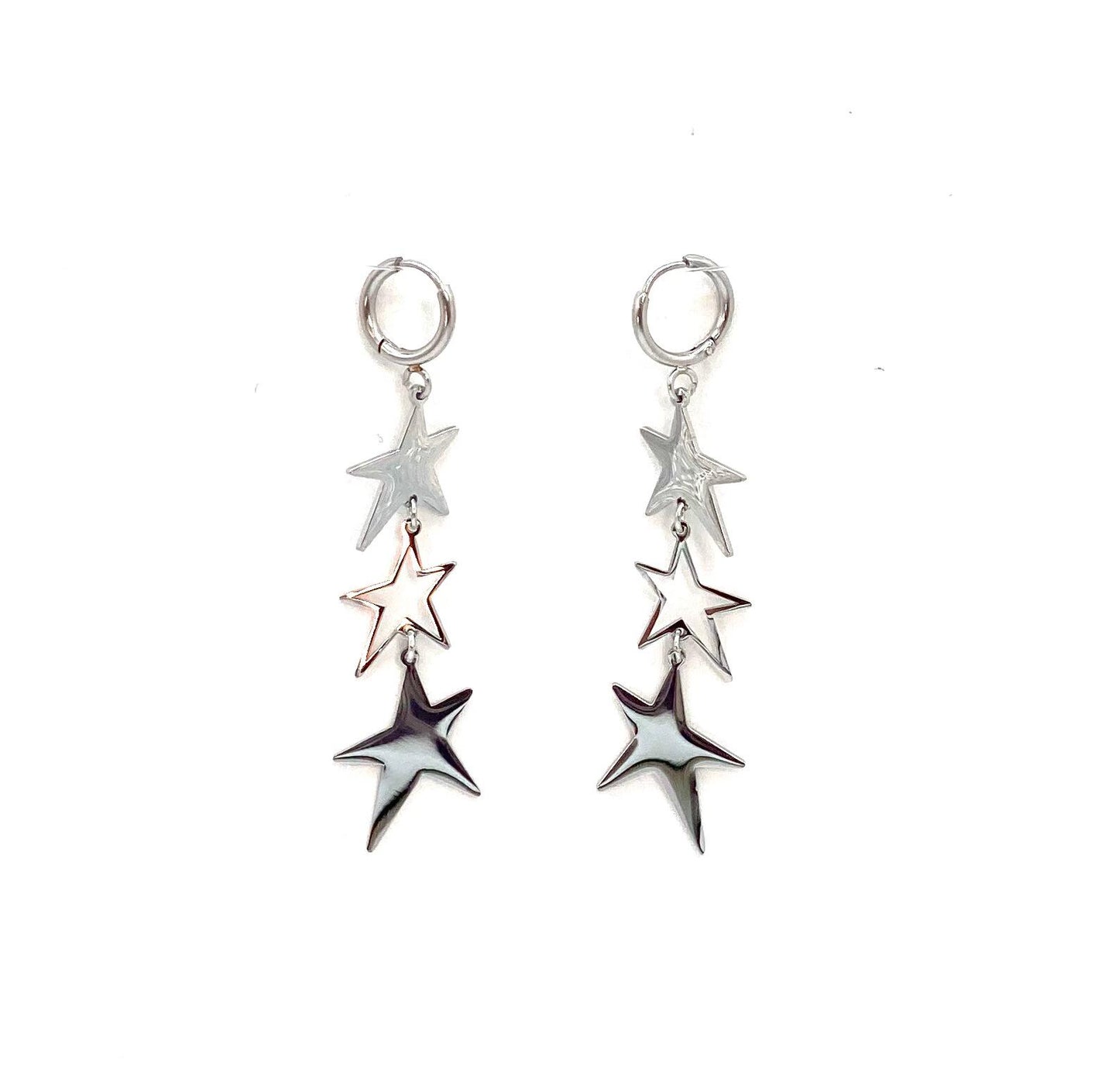 pendientes acero inoxidable para mujer con forma de tres estrellas